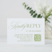Elégante carte RSVP Sage Green & Blue QR Code (Debout devant)