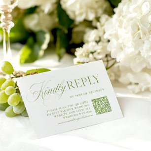 Elégante carte RSVP Sage Green & White QR Code