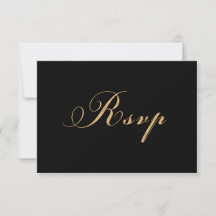 Elégante carte RSVP Script Mariage Black Gold