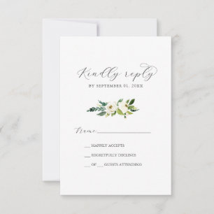 Elégante carte RSVP simple Floral Blanc