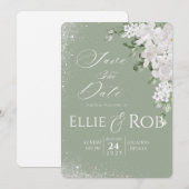 Élégante carte Save The Date aux fleurs blanches e (Devant / Derrière)