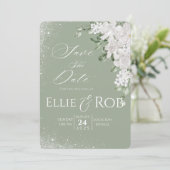 Élégante carte Save The Date aux fleurs blanches e (Debout devant)
