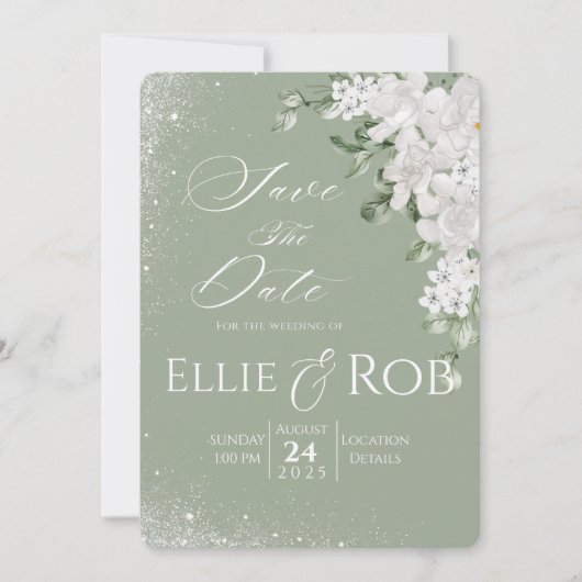 Élégante carte Save The Date aux fleurs blanches e (Devant)