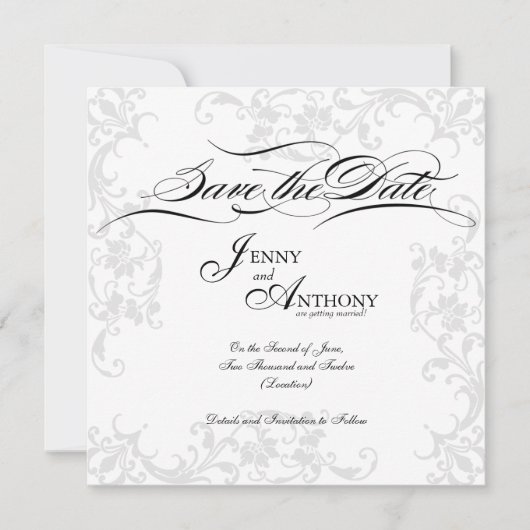 Élégante carte "Save the Date" en noir et blanc à (Devant)