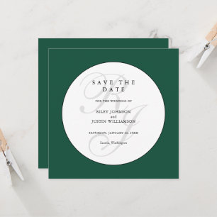 Élégante carte 'Save the Date' verte et blanche à