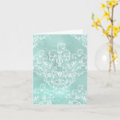 Elégante carte Turquoise Damask Note (Fleur jaune)