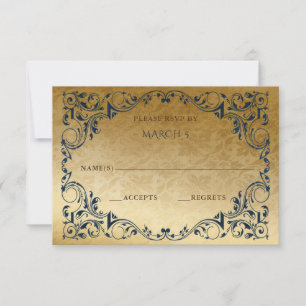 Elégante carte Vintage Blue Gold RSVP