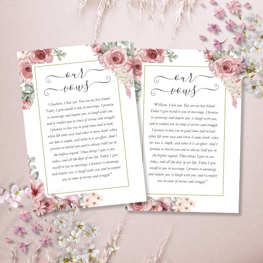 Elégante carte Vows Mariage Rose floral Dusty