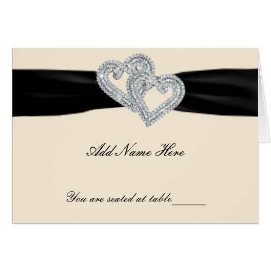 Élégante Cartes de Place Diamond Black Ribbon (Devant Horizontal)