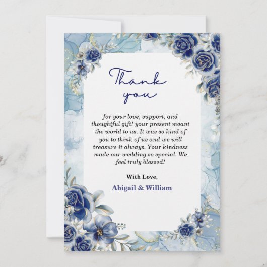Elégante Cartes Plat Mariage Floral Bleu (Devant)
