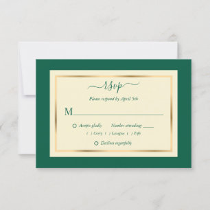Élégante Cartes RSVP Emerald Green et Gold Wedding