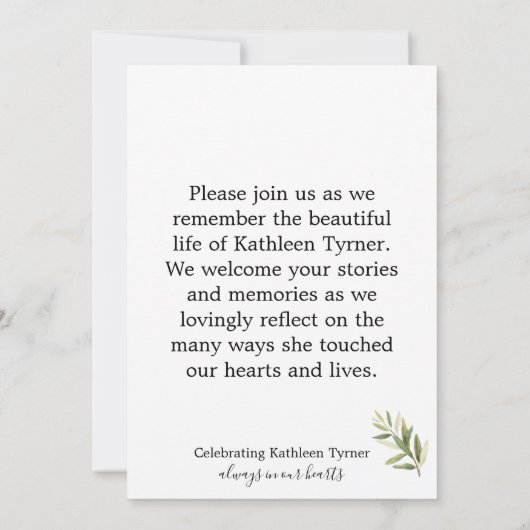 Élégante célébration de la vie Photo Invitation (Dos)