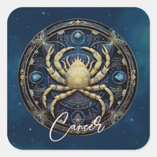 Elegante Celestial Crab Zonneteken Zwart Goud Kank Vierkante Sticker