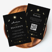 Elegante Celestial Gouden Maan & Zon QR Code Bruil Folie Uitnodiging