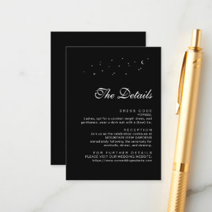 Elegante Celestial Minimal Black Wedding Details Informatiekaartje