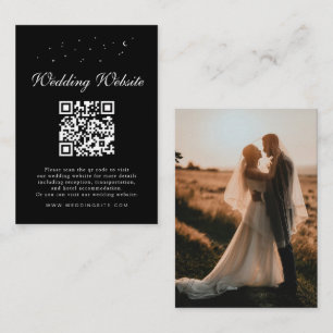 Elegante Celestial QR Code Black Wedding Details Informatiekaartje