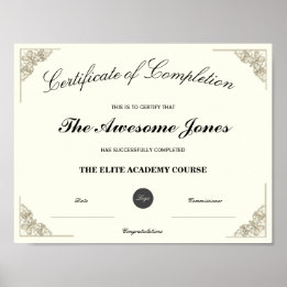 Elegante Certificaat van Voltooiing Aangepast Logo Poster