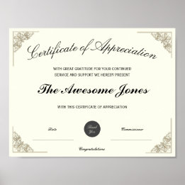 Elegante Certificaat van Waardering Aangepaste Log Poster