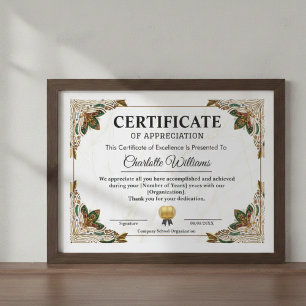 Elegante Certificaat van Waardering Sjabloon