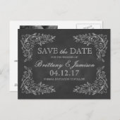 Elegante Chalkboard Filigree Bruiloft Save the Dat Aankondigingskaart (Voorkant / Achterkant)