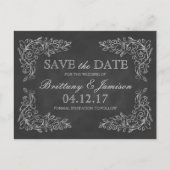 Elegante Chalkboard Filigree Bruiloft Save the Dat Aankondigingskaart (Voorkant)