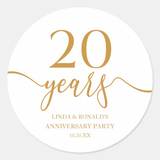 Elegante Champagne 20ste bruiloft Jubileum Ronde Sticker (Voorkant)