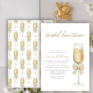 Elegante Champagne Chic Bow Script Bruids Luncheon Kaart