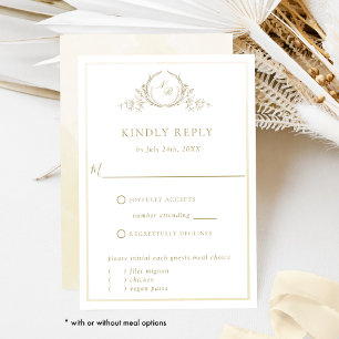Elegante Champagne Cream Waterverf, Monogram RSVP Kaartje