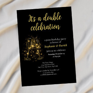 Elegante Champagne Dubbele Viering Gezamenlijke Pa Kaart