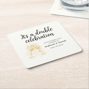 Elegante Champagne Dubbele Viering Gezamenlijke Pa Vierkante Kartonnen Onderzetter