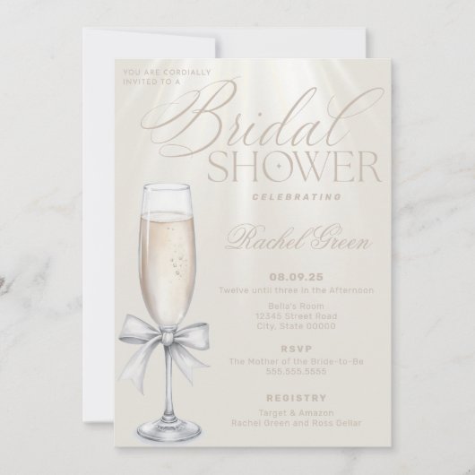 Elegante Champagne en Boog Bruids Douche Uitnodigi Kaart (Voorkant)