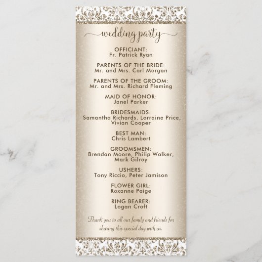 Elegante Champagne Fleur de Lis WEdding Programma (Achterkant)