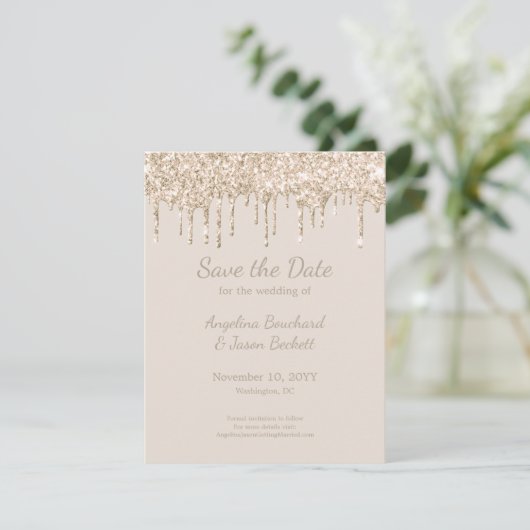 Elegante Champagne Glitter Bruiloft Save The Date Kaart (Staand voorkant)