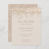 Elegante Champagne Glitter Bruiloft Save The Date Kaart (Voorkant / Achterkant)
