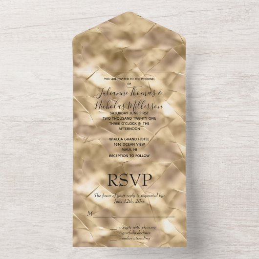  Elegante Champagne Gouden Glam All In One Uitnodiging (Binnen)