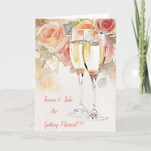 Elegante Champagne & Roos Verloving Aankondiging (Voorkant)