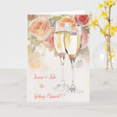 Elegante Champagne & Roos Verloving Aankondiging (Gele Bloem)