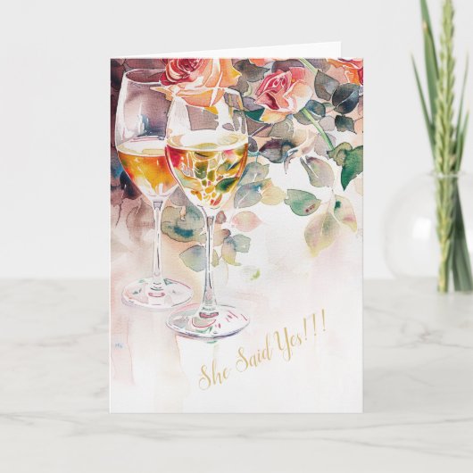 Elegante Champagne & Roos Verloving Aankondiging (Voorkant)