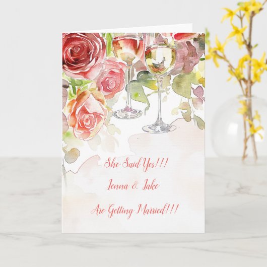 Elegante Champagne & Roos Verloving Aankondiging (Gele Bloem)