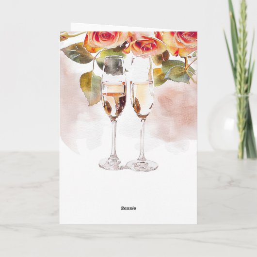 Elegante Champagne & Roos Verloving Aankondiging (Achterkant)