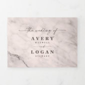 Elegante Champagne Roze Marmer met Folie bruiloft Drieluik Uitnodiging (Cover)