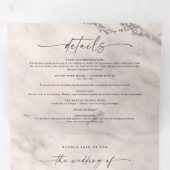 Elegante Champagne Roze Marmer met Folie bruiloft Drieluik Uitnodiging (Binnenzijde eerst)