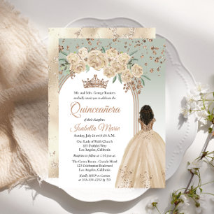 Elegante Champagne   Sage Bloemen Quinceañera Part Kaart