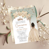 Elegante Champagne | Sage Bloemen Quinceañera Part Kaart