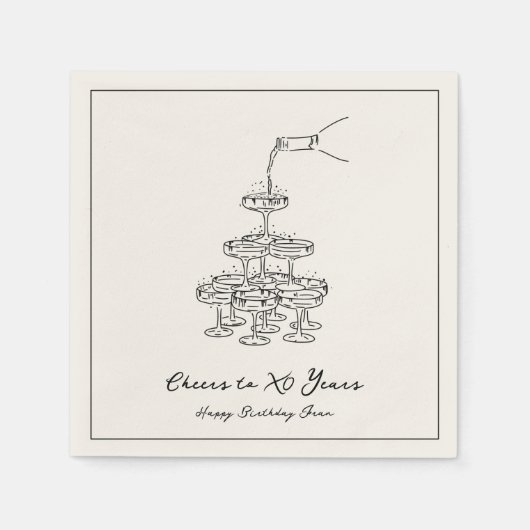Elegante Champagne Schets Verjaardag servetten (Voorkant)