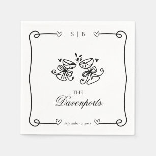 Elegante Champagne Toast Hand getrokken Doodle bru Servet