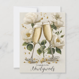 Elegante champagne toost met witte rozen briefkaart