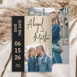 Elegante Champagne Zwart 2 foto bruiloft Save The Date