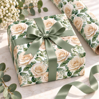 Elegante Champagner Ivoorkleurige Waterverf Rozen Cadeaupapier
