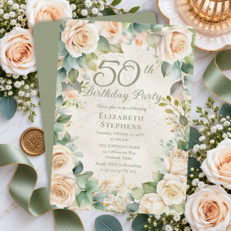 Elegante Champagner Roos Salie Bloemige 50e Verjaa Kaart